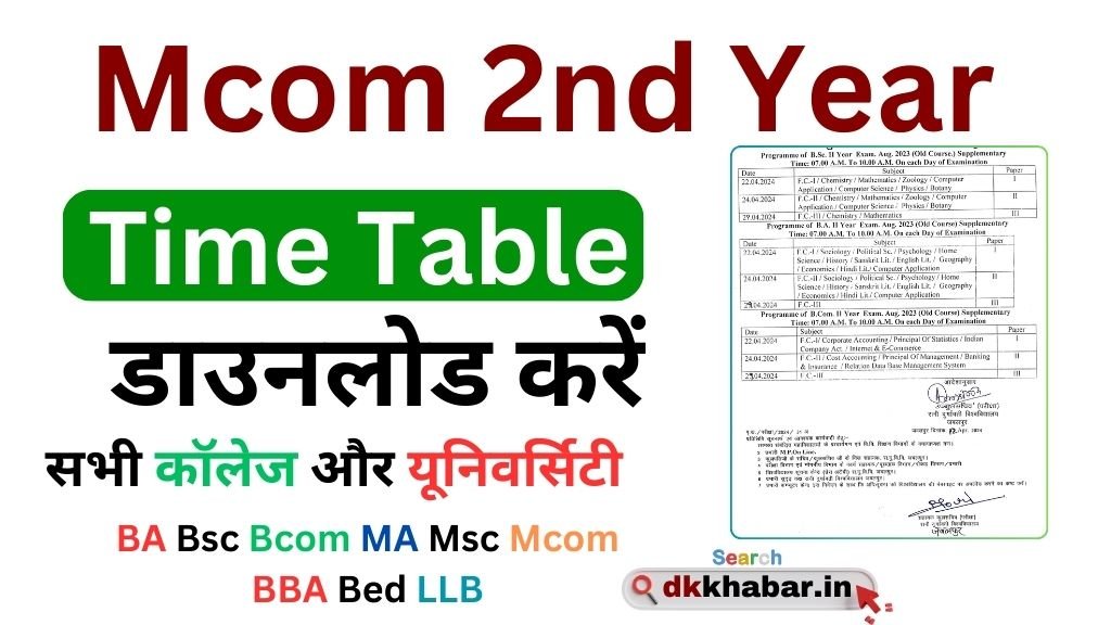 Mcom 2nd year Time Table 2026