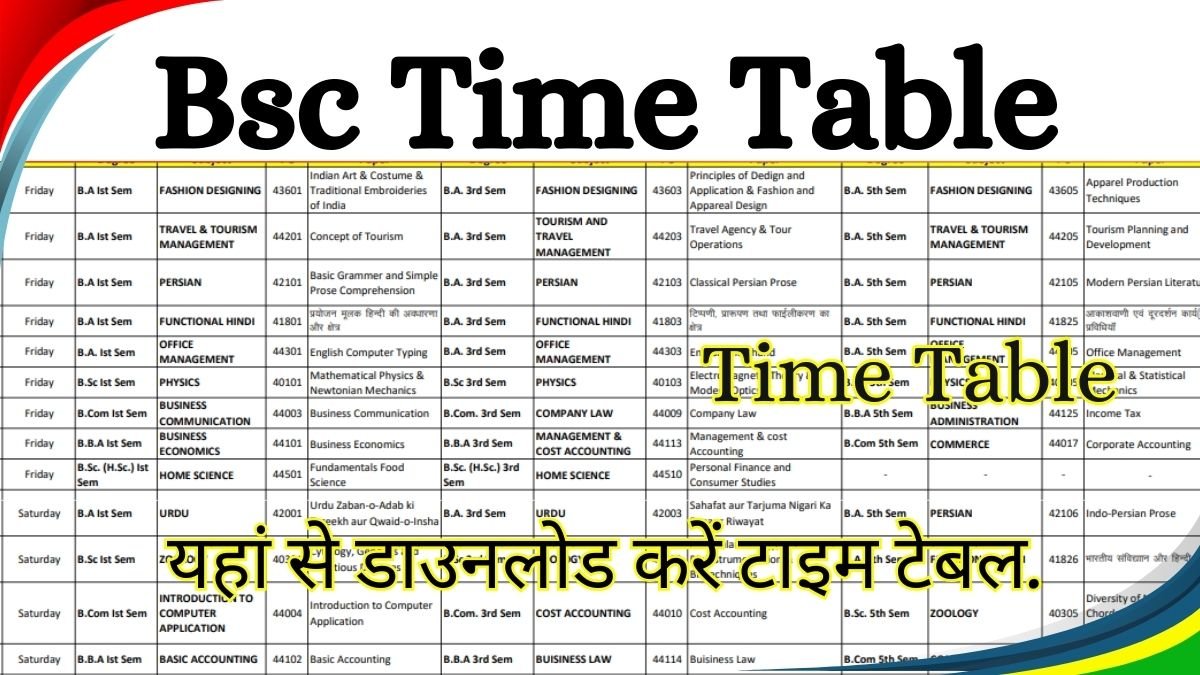 Bsc Time Table 2026
