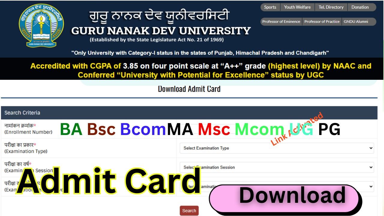 GNDU Admit Card 2026