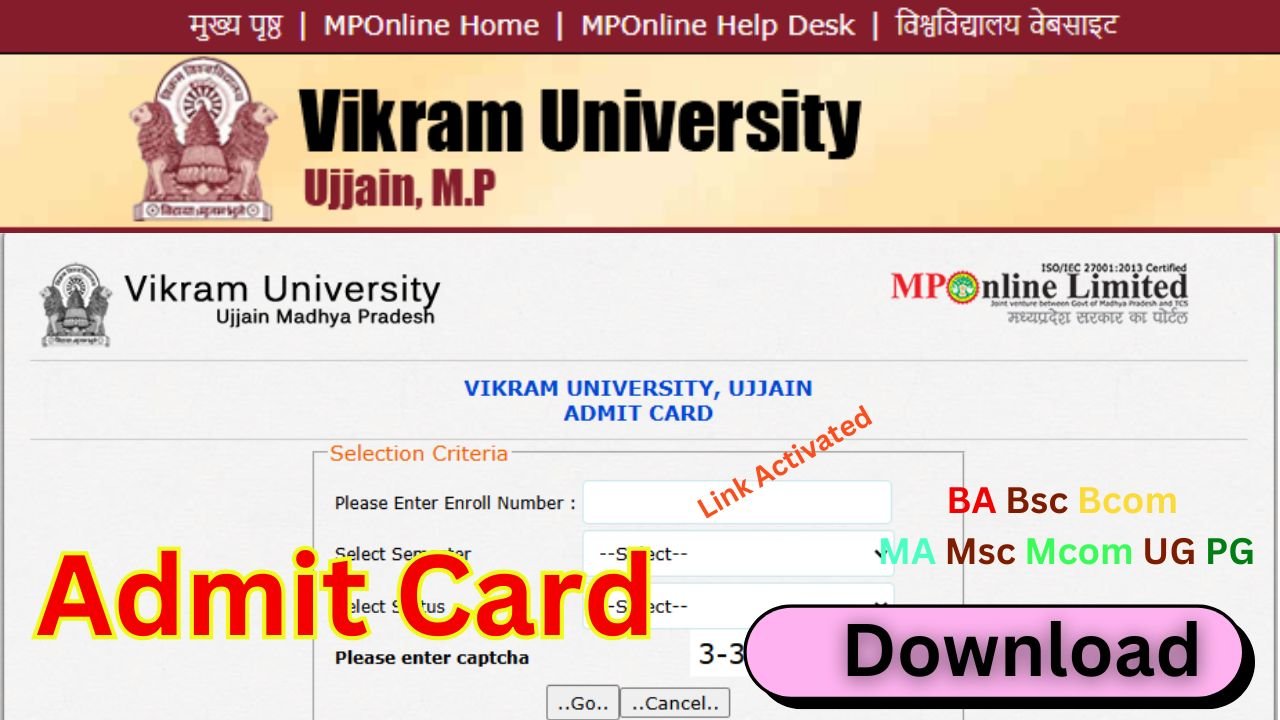 Vikram University Admit Card 2026